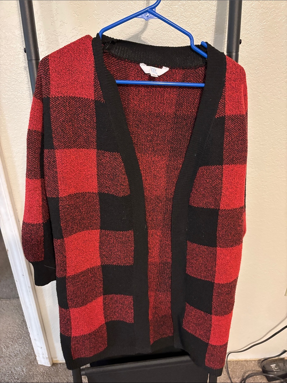 Time and Tru Red & Black Buffalo Plaid Open-Front Cardigan